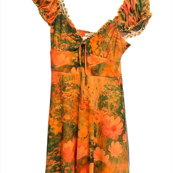 NWT Urban Outfitters Ruffle Orange Floral Mini Dress - Picture 2 of 4